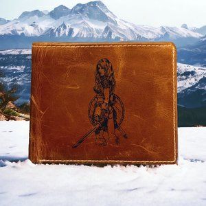 Viking Woman Warrior Leather Wallet Bifold 100% Genuine Buffalo Premium Quality